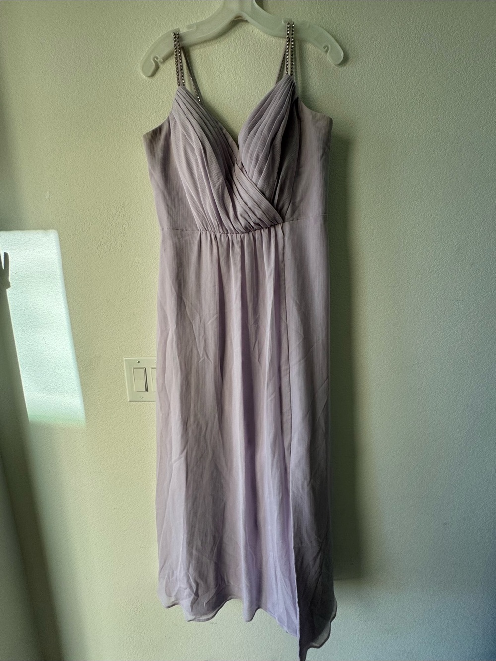 David's Bridal Lavender Chiffon Maxi Dress with Beaded Straps